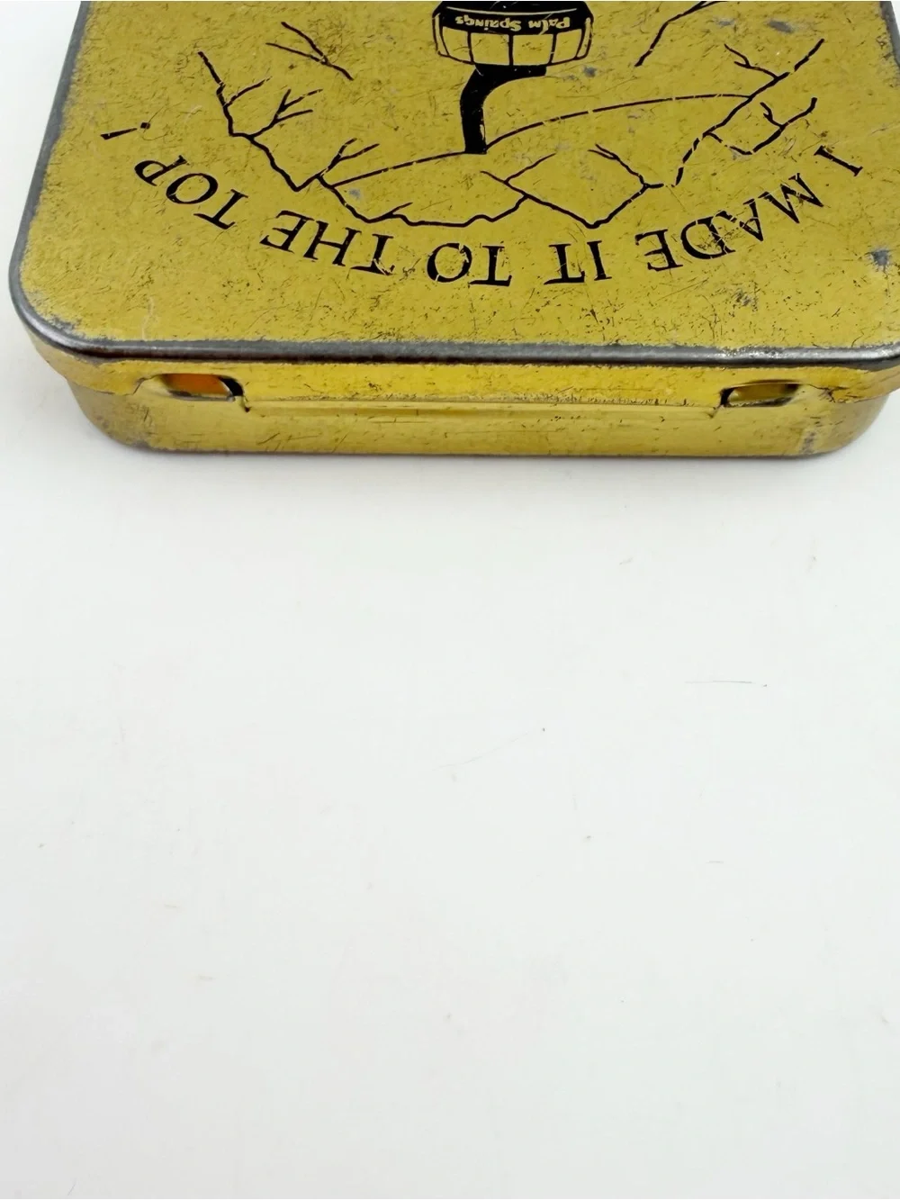 Vtg 70s Palm Springs Aerial Tramway Breath Mints Tin Souvenir Empty Gold CA